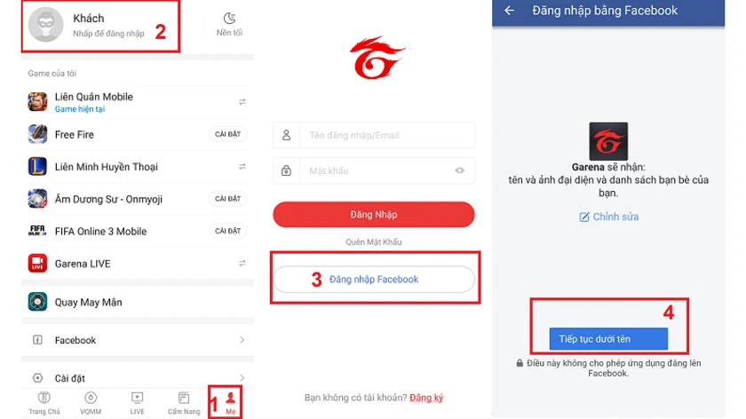 cách đăng nhập tài khoản garena bằng Facebook